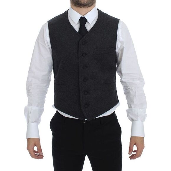 Dolce & Gabbana Gray Wool Blend Logo Vest Gilet Men's Weste